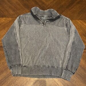 BKE Mens Quarter Zip Pullover Sweater Large Faded Black Ribbed Knit Mock Neck